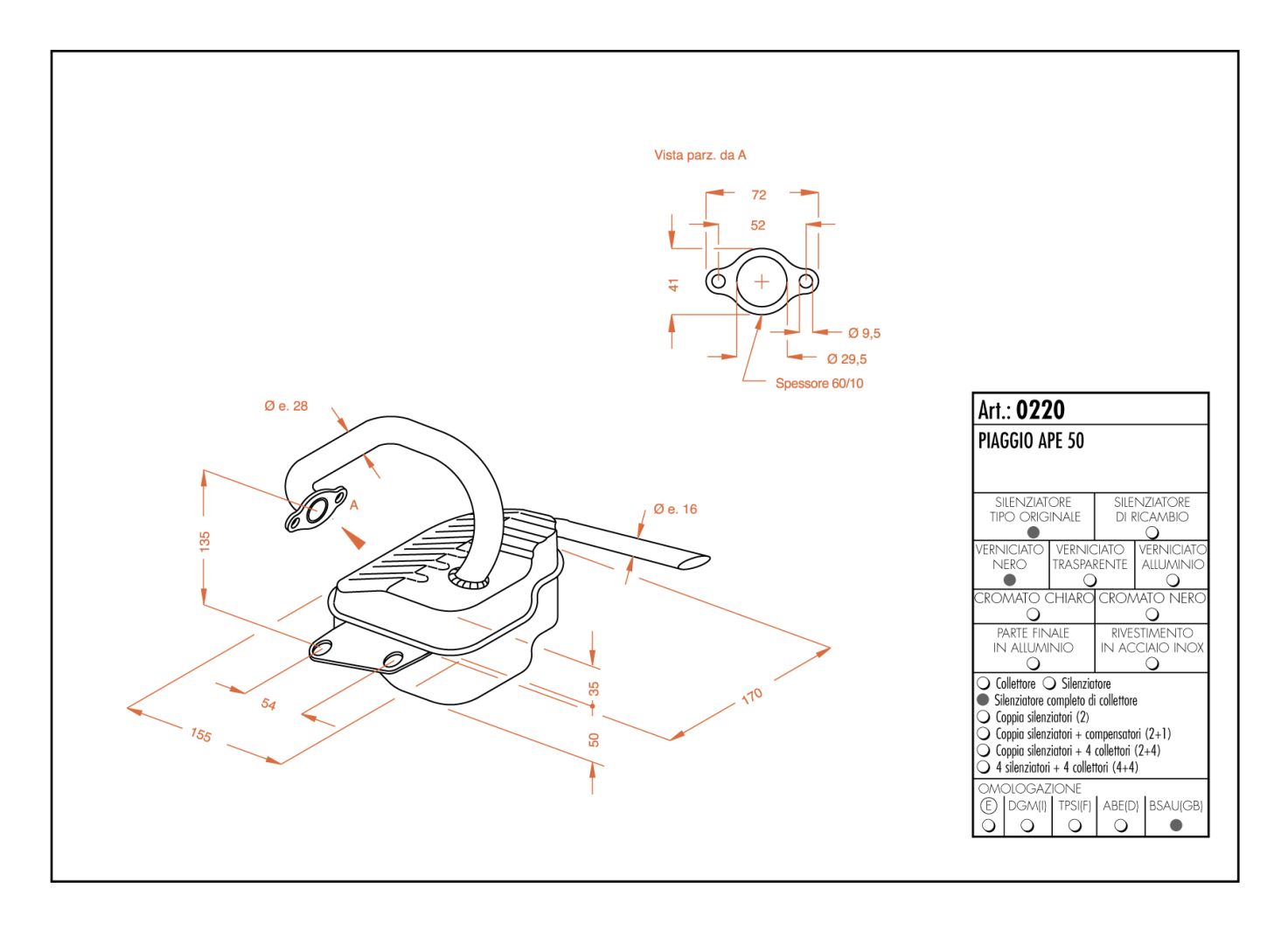 Sito KIPUFOGÓ SITO PIAGGIO PIAGGIO APE 50  motor kipufogó 0