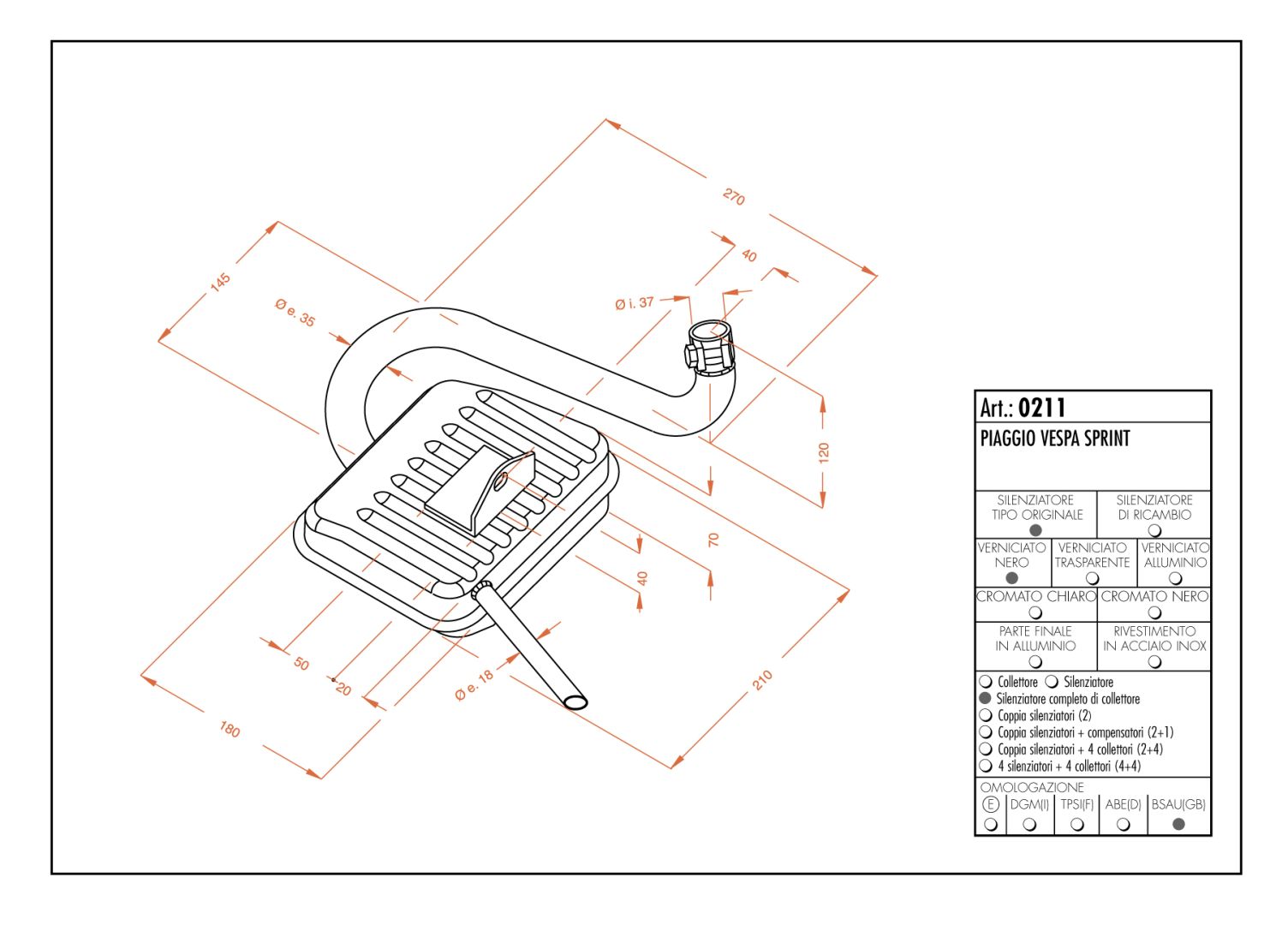 Sito KIPUFOGÓ SITO VESPA VESPA SPRINT 150  motor kipufogó 0