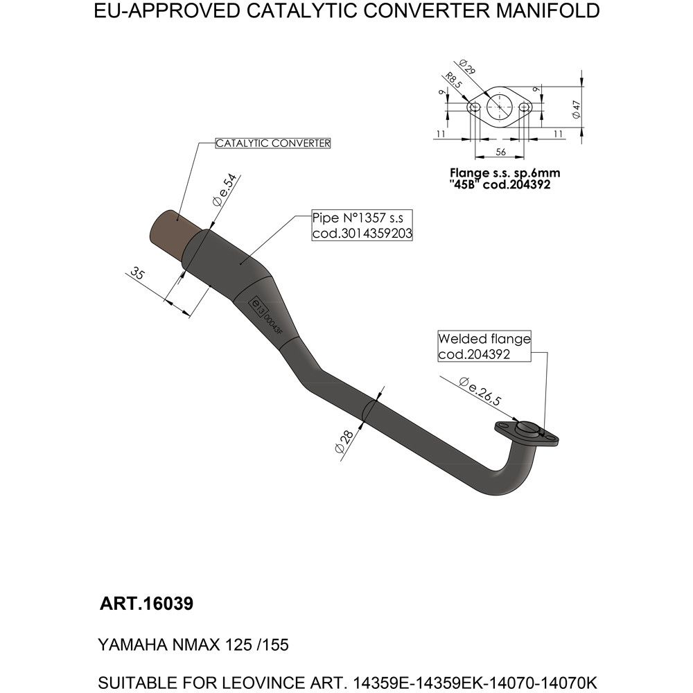 Leovince CATALYTIC CONVERTER MANIFOLD YAMAHA GPD 125 ABS NMAX motor kipufogó 0