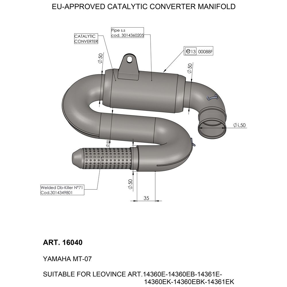 Leovince CATALYTIC CONVERTER MANIFOLD YAMAHA MT-07 ABS Tracer 7 motor kipufogó 0