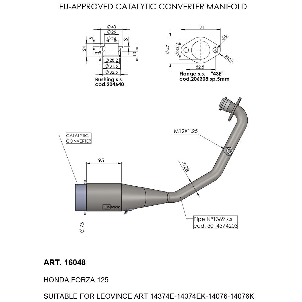 Leovince CATALYTIC CONVERTER MANIFOLD HONDA FORZA 125 ABS  motor kipufogó 0