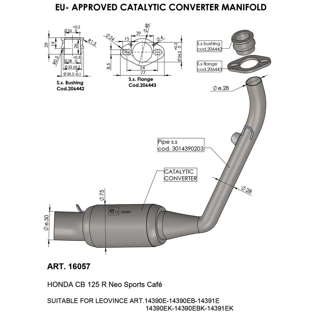 Leovince CATALYTIC CONVERTER MANIFOLD HONDA CB 125 R ABS Neo Sports Cafe motor kipufogó 0