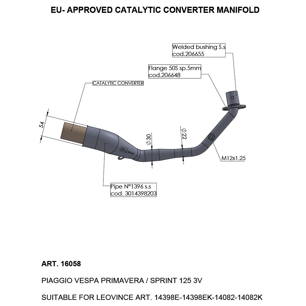 Leovince CATALYTIC CONVERTER MANIFOLD VESPA SPRINT 125 IGET ABS  motor kipufogó 0